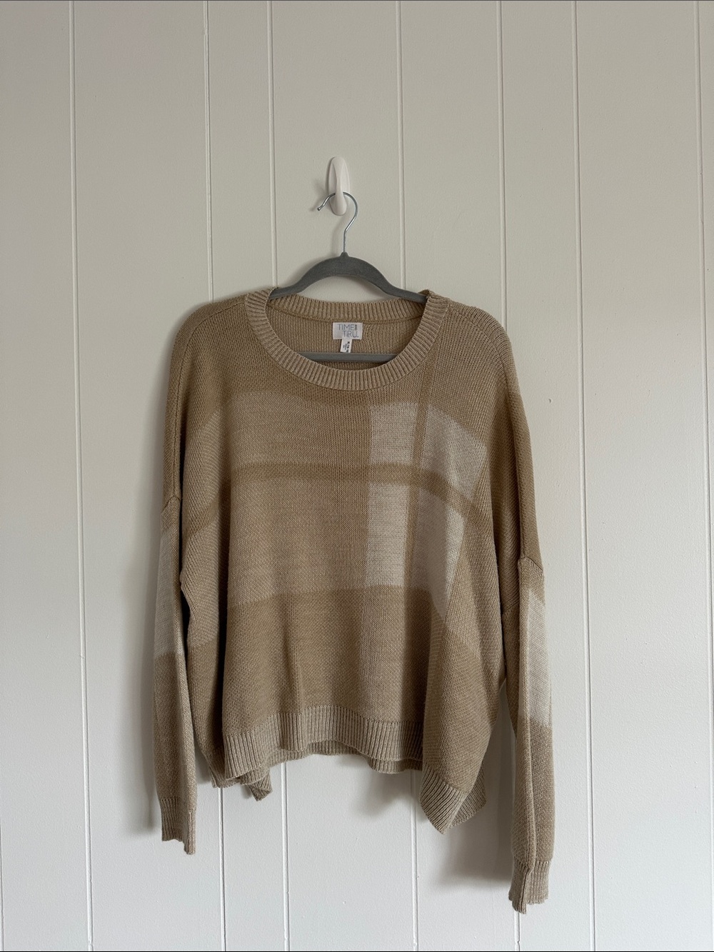 Time and Tru Beige and Cream Striped Crewneck Sweater